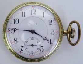 An Illinois Watch Company Gold Plated Open Dial Keyless Pocket Watch, 49mm case, grade 304 model 6