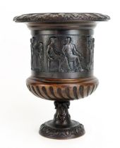 A Grand Tour style bronze vase of campagna form, the sides decorated with Neo-classical figures,