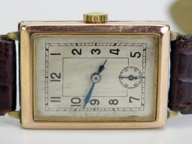 A 9ct Gold Gent's Presentation Wristwatch, Swiss 15 jewel manual wind movement, 30x21.5mm case,
