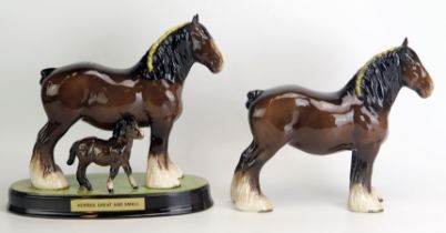 Beswick Horse Group ' Horses Great & Small' shire, mare & foal on oval ceramic base, marked to