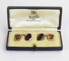 A Pair of 9ct Gold and Enamel Royal Artillery Cufflinks decorated with the zigzag stripe and a