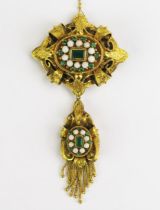 An 18ct Gold, Emerald and Opal Brooch with detachable pendant which can be worn as a necklace with