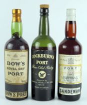 One bottle Sandeman port, one bottle Dow's Royal Dry Port and one bottle Cockburn's Fine Old Ruby