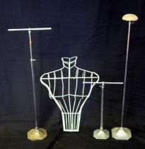 A vintage adjustable hat stand, together with two adjustable scarf stands and a wire female