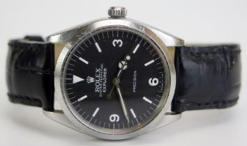 A Gent's ROLEX Steel Cased Oyster Wristwatch, ref: 1002 with black dial signed Explorer (1963), 34.