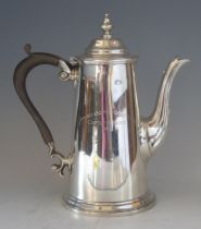 A George V silver coffee pot, maker Harrison Brothers & Howson, Sheffield, 1923, inscribed, of