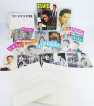 A collection of of Elvis Monthly magazines, The Elvis Pocket Handbook, The Elvis Presley Story,