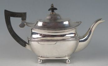 A George V silver teapot, maker George Nathan& Ridley Hayes, Chester, 1912, of barge-shaped
