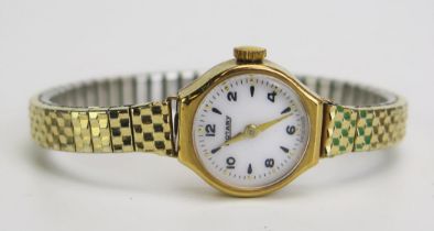A ROTARY 9ct Gold Ladies Wristwatch with a gold plated bracelet, Manual wind movement. Running