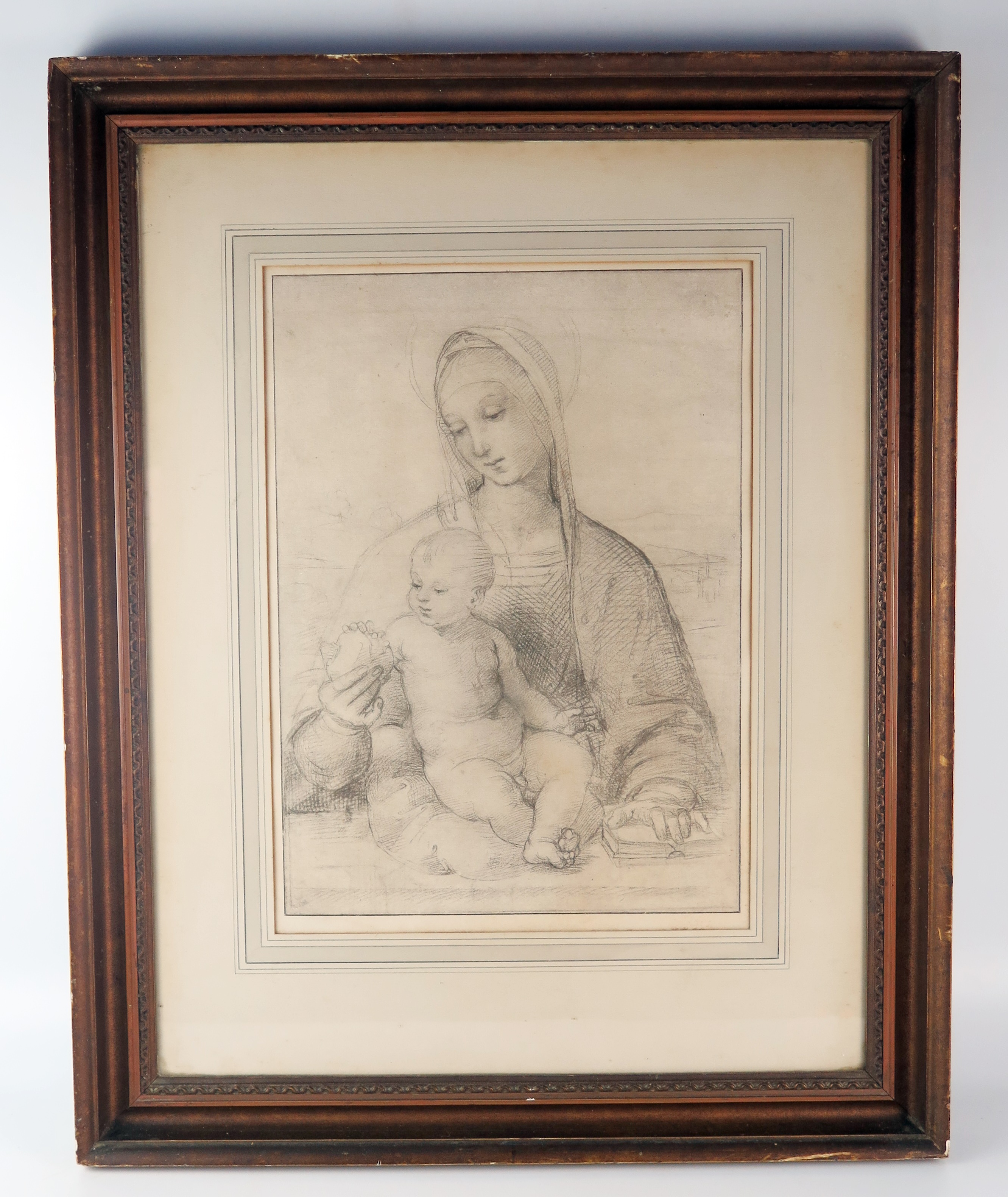After Raphael, cartoon 'Madonna of the Pomegranate' monochrome print 42 x 31cm F & G - Image 2 of 3