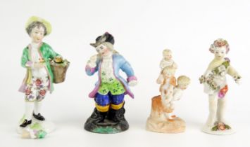 Three small porcelain figures, and a bisque porcelain figure. some damage. (4).