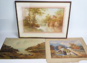 Three assorted Victorian landscape watercolours. one F & G. (3).