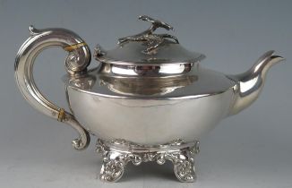 A Victorian silver circular teapot, maker John & Henry Lias, London, 1843, with shallow domed lid