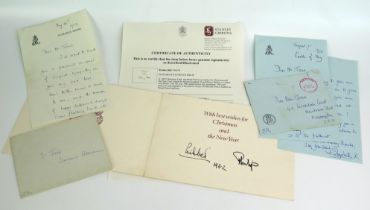 An Elizabeth II and Prince Philip 1982 Signed Christmas card with COA and two Clarence House letters