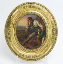 19th century Continental school, 'seated huntsman and son' gouache on board, unsigned, undated in