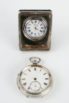 An Elizabeth II silver mounted easel bedside timepiece, of rectangular outline, 7cm high, together