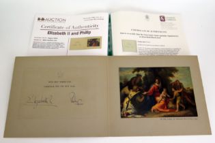 A Queen Elizabeth and Prince Philip Signed Christmas card with COA