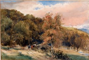 Edmund Morrison Wimperis (1835-1900) Figure and cattle on a forest track, watercolour, initialled