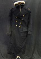 A Royal Naval Reserve commanders jacket, hat and long coat, together with a pencil sketch of the