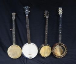 Four Banjos including Harmony 5 String, two other 5 strings and a 6 string