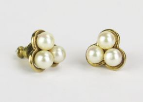 A Pair of 9ct Gold and untested Pearl Stud Earrings, hallmarked, 2.8g gross