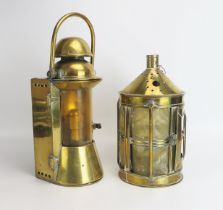 A ship's brass binnacle lamp, Stamped Bulpitt & Sons, Birmingham, 1900, overall height 41cm,