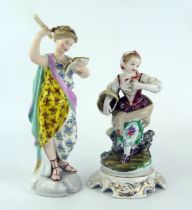 A porcelain allegorical female figure representing literature, 24cm high, A/F, together with another