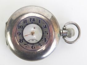 A Silver Cased Half Hunter Keyless Pocket Watch, 49mm case. Running. Faults