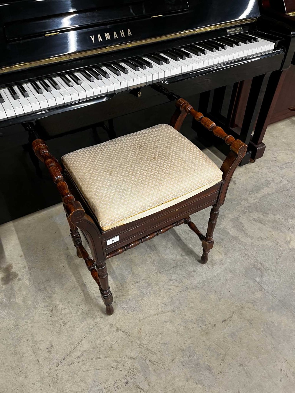 Yamaha (c1977) A Model U1 upright piano in a traditional bright ebonised case; together with a - Image 5 of 5