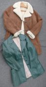 An Oakley green leather ladies fitted coat, and a brown leather ladies sheep skin coatCONDITION