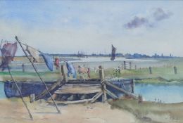 M Jessie Lovell (20th century British), 'Breezy weather at Rye', watercolour, signed lower right,