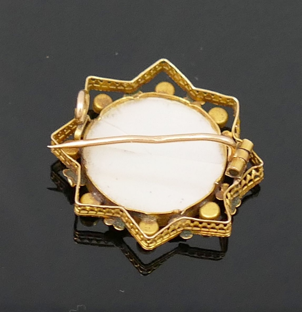 A small French gold seed pearl set brooch, with central circular glazed keepsake panel, and a - Image 2 of 3