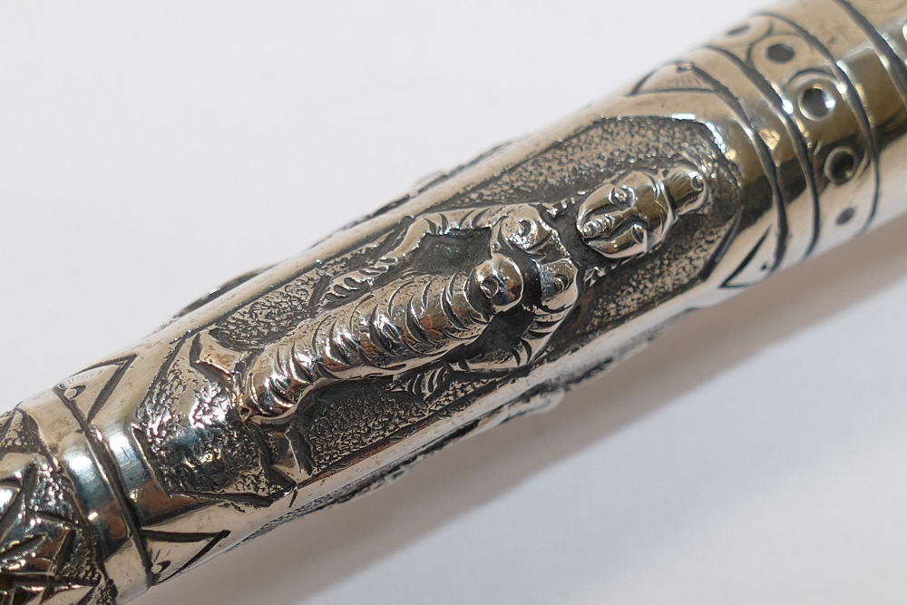 An Anglo-Indian silver handled black S Fox and Co. Paragon umbrella, the handle 15.5cm long embossed - Image 2 of 3