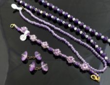 A selection of amethyst and citrine jewellery comprised of faceted amethyst bead and paste necklace,