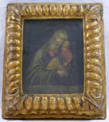 Possibly 17th century Flemish, oil on copper panel, Madonna and Child, 13.5cm x 10.8cm, housed in