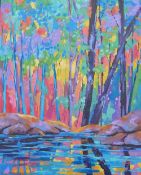 Beal (21st Century), woodland pond, acrylic on canvas, signed lower right and to verso, dated