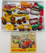 A collection of 120+ assorted mainly Matchbox vehicles, including Esso fuel pumps, a garage and