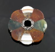 A selection of agate and other hardstone jewellery comprised of a circular Scottish agate specimen