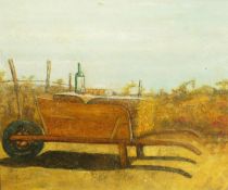 Kim Thrower (20th Century, British), 'Wheel Barrow', oil on canvas, signed to lower right and