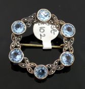 A selection of blue topaz set jewellery including marcasite set examples, comprised of a circular