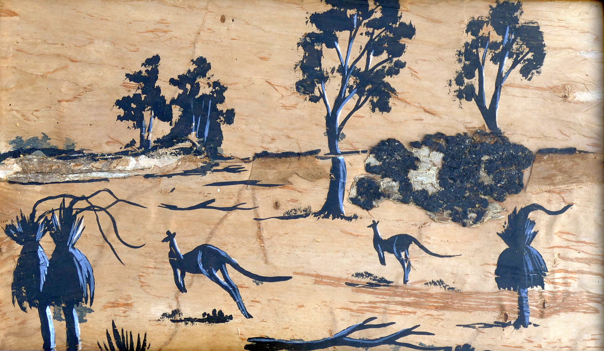 Five 1970's Aboriginal Art Fund paintings on bark, comprised of two pairs, and one other larger, - Image 4 of 15