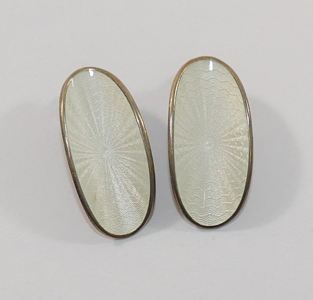 A pair of guilloche white enamel David Anderson silver clip on earrings, 2.5cm long, and a David - Image 2 of 4