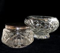 A pair of 19th century panel cut finger bowls, 13cm diameter, a cut glass biscuit jar with silver