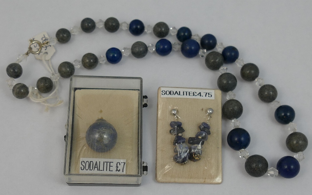 A selection of sodalite jewellery comprised of a graduated spherical bead necklace, a carved - Image 4 of 4