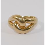 An American James Avery yellow metal knot ring, with maker's mark, stamped '585', finger size U, 9.