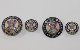 A set of four Italian enamel buttons, each decorated with the bust of an 19th century woman