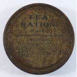 A WWII tea ration 5oz circular tin, 'Containing tea, sugar and soluble milk powder', with