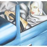 (20th/21st century), Art Deco style woman driving a car, oil on canvas, signed 'Pulkiv' lower right,