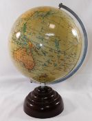 A Geographica 10'' globe with chrome mount on Bakelite base.  CONDITION REPORTS & PAYMENT