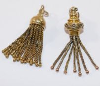 Two yellow metal tassel pendants, 4.2cm and 4.7cm long, combined weight 8.2gCONDITION REPORTS &